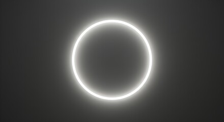 White neon ring glows against gray gradient. Minimalist, abstract, and clean, use for UI/UX design, branding, or product photography.