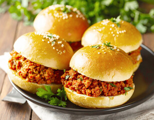 Bread rolls served with spicy minced meat curry. Ai