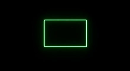 Fototapeta premium Green neon rectangle glows on black. Minimal, graphic style for branding, website, poster.