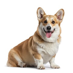 Adorable Pembroke Welsh Corgi with a Bright Smile Radiating Joy and Happiness on a White Backdrop of Simplicity