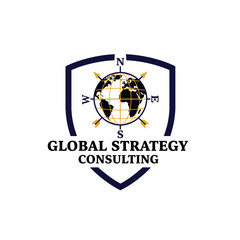 Fototapeta premium Logo for Global Strategy Consulting, featuring a globe inside a compass, symbolizing worldwide strategic guidance.