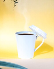 Generated image White Coffee Cup Mockup with Lid on Yellow Background