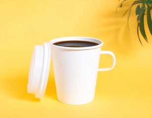 Generated image White Coffee Cup Mockup with Lid on Yellow Background
