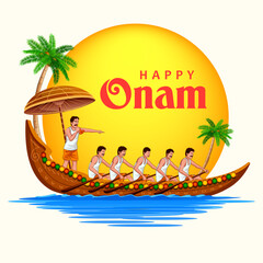 Fototapeta na wymiar snakeboat race in Onam celebration background for Happy Onam festival of South India Kerala