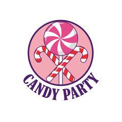 Obraz premium A vibrant logo featuring a lollipop and candy canes, perfect for a candy party or sweet shop.