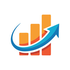 A modern finance logo with a growing bar chart and a swooping blue arrow symbolizing success and progress vector illustration