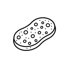 A simple black and white line icon illustrating a porous pumice stone, featuring its characteristic rough texture and numerous small holes, depicted in a clean, thin outline vector style.