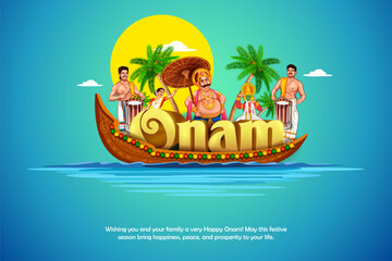 Fototapeta na wymiar snakeboat race in Onam celebration background for Happy Onam festival of South India Kerala
