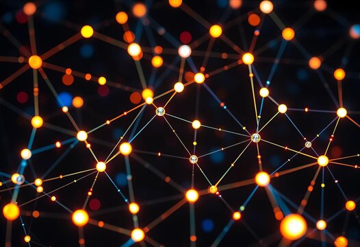 Abstract digital network nodes glowing brightly, forming interconnected web, website design, connection