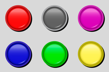 A large colorful, multicolored set of buttons or icons.Round plastic emblems, simple glossy icons.Vector illustration.