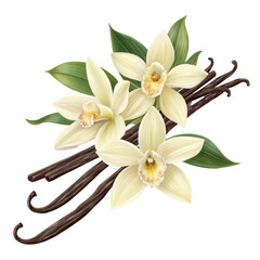 Vanilla Flower and Beans Illustration, Isolated on Transparent Background, spice, floral, botanical, Vanilla, illustration, clipart