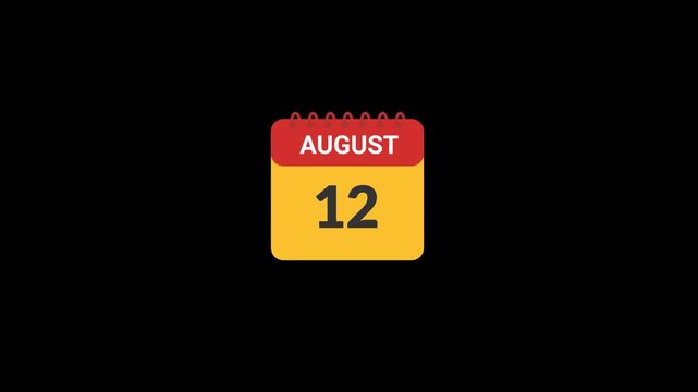 12 August Calendar date Animation