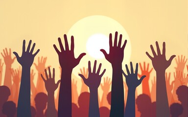 Celebrating Human Rights Day on December 10 with raised hands. High quality