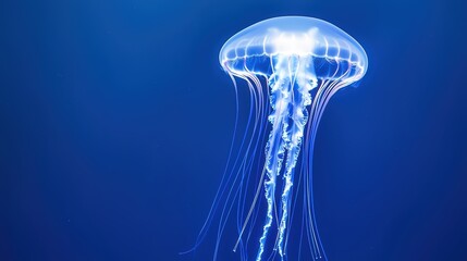 Stunning Transparent Jellyfish Floating Gracefully in Deep Blue Ocean Water Background