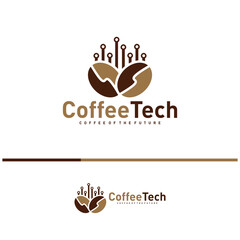 Coffee bean logo with data connection. Creative coffee tech logo template vector illustration