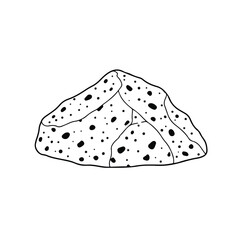 A minimalist line art vector illustration of a granite rock with a detailed speckled texture pattern, cleanly outlined and isolated on a pure white background.