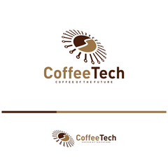 Coffee bean logo with data connection. Creative coffee tech logo template vector illustration