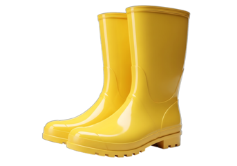 Two vibrant yellow rain boots stand out against a black background, showcasing a cheerful and practical design.