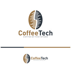 Coffee bean logo with data connection. Creative coffee tech logo template vector illustration