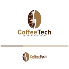 Coffee bean logo with data connection. Creative coffee tech logo template vector illustration