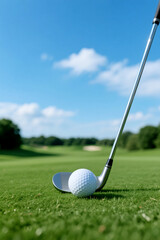 Obraz premium Golf Ball and Club on Green Fairway