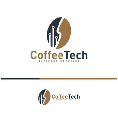 Coffee bean logo with data connection. Creative coffee tech logo template vector illustration