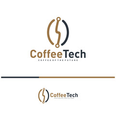 Coffee bean logo with data connection. Creative coffee tech logo template vector illustration