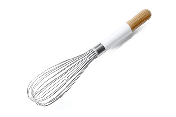 Kitchen Whisk with Wooden and White Handle Isolated on White Transparent Background