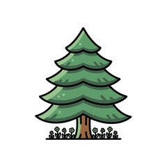Fototapeta premium A charming illustration of a green evergreen tree with colorful flowers at its base.