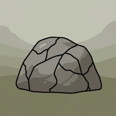 A simple large natural outdoor stone icon, depicted as a bold vector outline with intricate crack lines, representing enduring strength and unyielding durability.