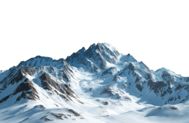 Majestic snowcapped mountain peak isolated on transparent background, a breathtaking landscape of natures grandeur and beauty