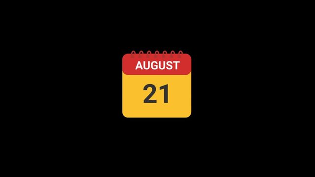 21 August Calendar date Animation