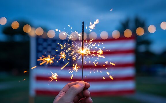 Sparkler with american flag background