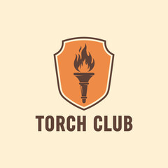 A vintage-style logo featuring a torch inside a shield.  Perfect for clubs or organizations.
