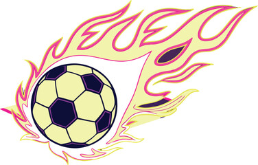 Soccer ball with pink and yellow flames on a white background Keywords: soccer, football, ball, sport, game, competition, championship, tournament, goal, score, win, victory, celebration, team vector 