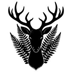 Fototapeta premium Silhouette of a deer with antlers and fern