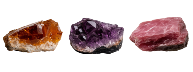 set of orange, purple and pink shapes amethyst crystal, gem diamond 