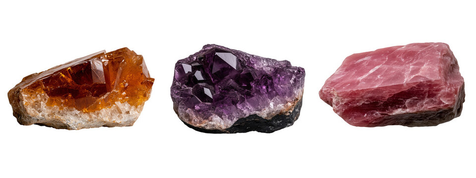 set of orange, purple and pink shapes amethyst crystal, gem diamond 