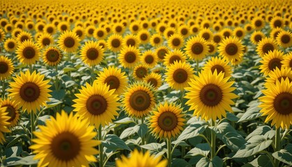 Obraz premium Endless Sunflower Field in Bloom ✔ Bright Yellow Petals ✔ Natural Daylight
