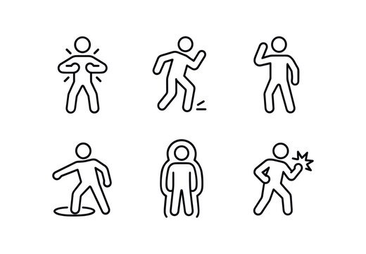 vector outline icons street dancing (krump battle): chest pop stomps hand claw shadow smear highlight rim energy burst.