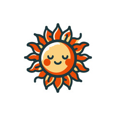 A cheerful sun with a smiling face and vibrant rays, symbolizing warmth and joy in nature