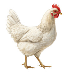 Fototapeta premium White Hen Illustration Watercolor Style, Isolated on Transparent Background, Poultry, Farm Animal, Chicken, Bird, Animal