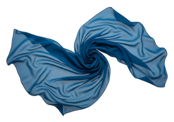 A  vibrant, deep teal-blue sheer fabric drapes elegantly and fluidly against a black backdrop, showcasing its soft texture and flowing design.