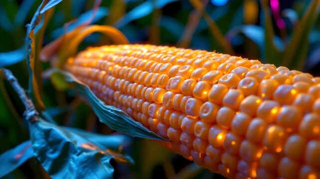Golden Corn's Essence: A macro image of a single corn cob, a symbol of the harvest season, radiating warmth and natural abundance.