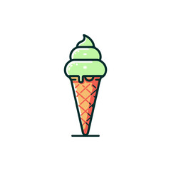 A colorful illustration of a mint ice cream cone with a waffle cone, perfect for dessert themes