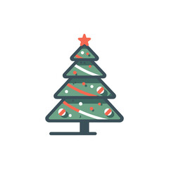 A decorated Christmas tree with colorful ornaments and a star on top, set against a plain background