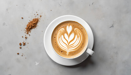 flat white coffee with tulip art, Copy space,  background