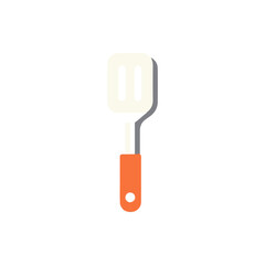A sleek kitchen spatula with an orange handle, set against a clean white background for culinary use