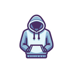 A stylized illustration of a person wearing a light blue hoodie with a front pocket, set against a plain background