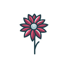 A vibrant pink flower with a pearl-like center standing alone on a white background